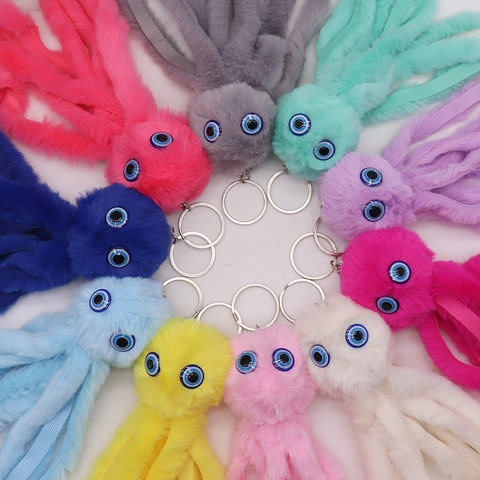 Cute Plush Octopus Keychain Faux Fur Animal Bag Charm Soft Pom Pom Pendant For Backpack Handbag Women Kids Gift Daily Accessory