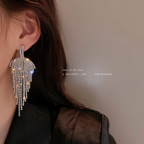 Blatt Quasten Ohrhänger Mit Strass Und Silbernen Ohrsteckern Eleganter Langer Dangle Hochzeitsschmuck Für Damen