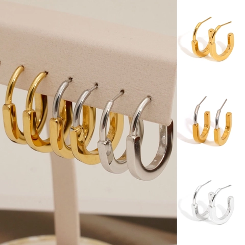 Geometric U-Shaped Stud Earrings Stainless Steel 18K Gold Plated Hypoallergenic Minimalist Trendy Jewelry For Women