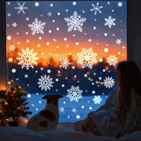Kerst Sneeuwvlok Vensterstickers PVC Statisch Glasstickers Winter Vakantie Huis Decoratie Wit Herbruikbaar