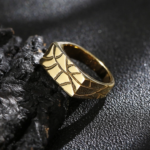 Anillo De Sello De Acero Inoxidable Para Hombre Textura Geométrica Agrietada Parte Superior Plana Estilo Punk