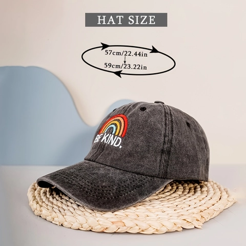 Cappello Da Baseball In Cotone Lavato Con Ricamo Arcobaleno E Scritta Be Kind Berretto Vintage Regolabile