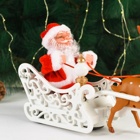 Elektrischer Weihnachtsmann Rentierschlitten Bewegliches Spielzeug Mit Musik ABS Stoff Weihnachten Deko Kinder Geschenk