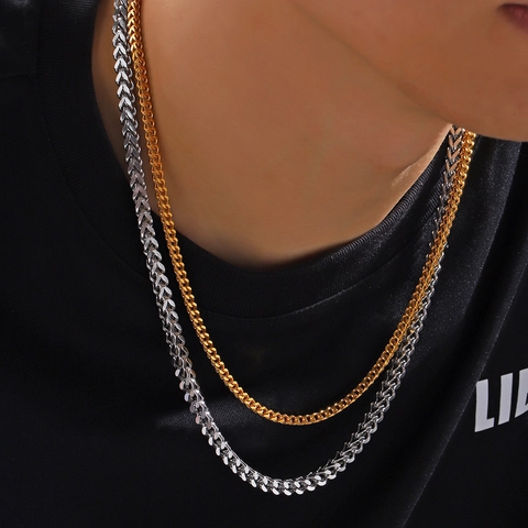 Hip Hop Edelstahl Drachenknochenkette Für Herren Damen Gewebte Quadratische Gliederkette Gold Silber Schmuck