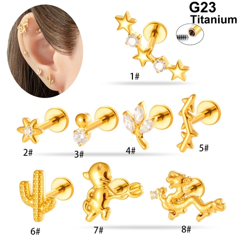 Titanium G23 Labret Stecker Lippenring Innengewinde Flache Rückseite Stern Kaktus Knorpel Piercing Schmuck Für Frauen