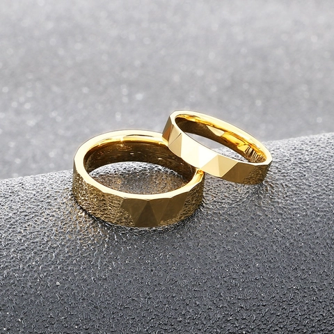 Anello Sfaccettato Geometrico Forma V Acciaio Al Tungsteno Lucidato Placcato Oro Fascia Coppia Regalo Gioielli Moda
