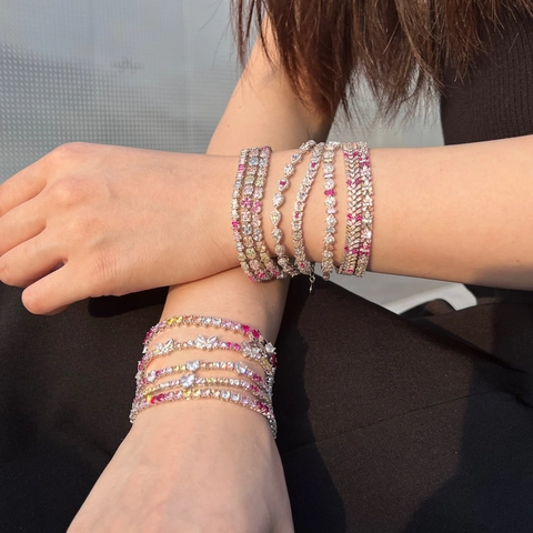 925 Sterling Silver Colorful Zirconia Bracelet For Women Elegant Heart Butterfly Floral Design Wedding Fashion Jewelry