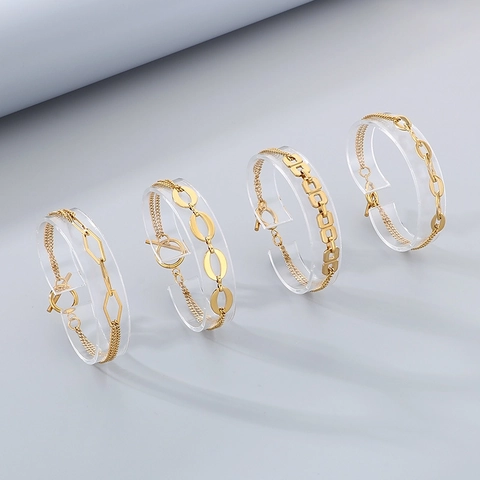 Pulsera Cierre De T Bar Acero Inoxidable 304 Eslabones Geométricos Cadena En Capas Minimalista Lujo Mujer Regalo