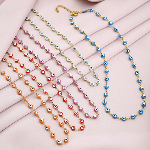 Evil Eye Necklace Stainless Steel Enamel Beads Gold Plated Chain Fashion Jewelry For Women Men