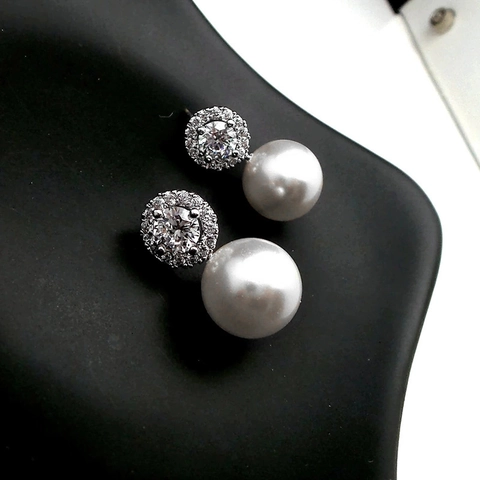 Elegant Stud Earrings Copper Micro Set Zircon Imitation Artificial Pearl Small Refined Jewelry For Women Commuter Fashion Style