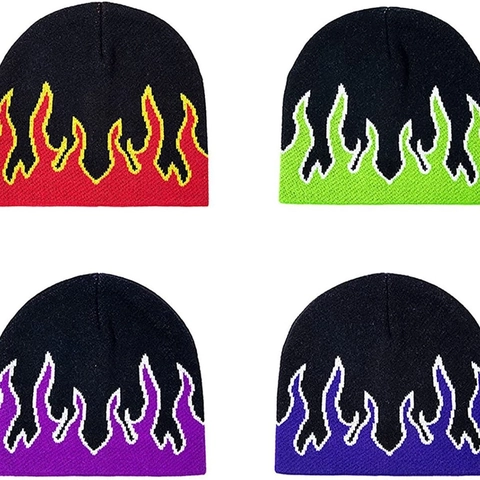Flammenmuster Jacquard Strickmütze Beanie Acryl Warm Winter Streetwear Hip Hop Stil