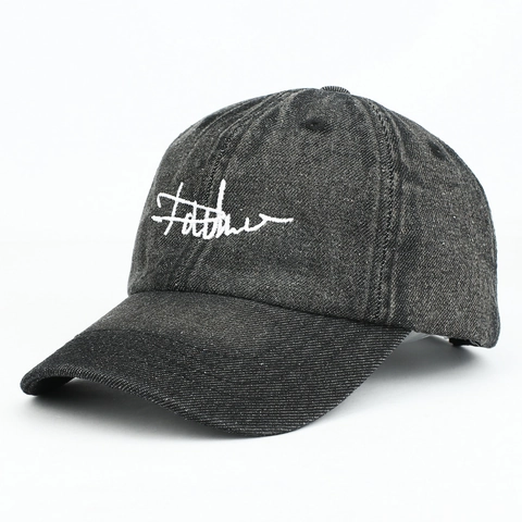 Washed Denim Baseball Cap Cotton Letter Embroidered Vintage Curved Brim Adjustable Casual Hat For Men Women