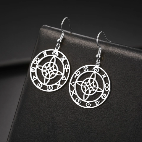 Vintage Edelstahl Hexenknoten Hängeohrringe Hohle Geometrische Runen Runde Tropfenohrringe Für Damen Herren Schmuck Geschenk