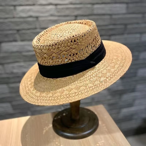 Chapeau de Paille Chapeau de Soleil pour Femmes Vacances d'Été à la Plage Large Bord Canotier Paille de Papier Décontracté Mode
