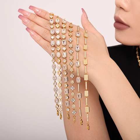 Bracciale A Maglia Con Zirconi Acciaio Inossidabile Placcato Oro Ovale Rotondo Gioielli Cristallo Regalo Per Donne Regolabile