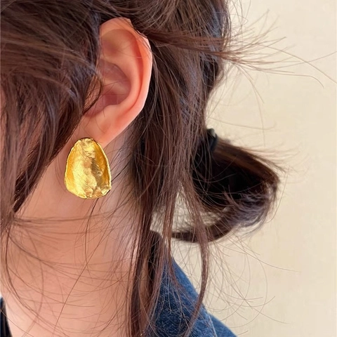 Abstract Texture Stud Earrings With 925 Sterling Silver Earring Post Irregular Circular Disc Copper Jewelry For Women