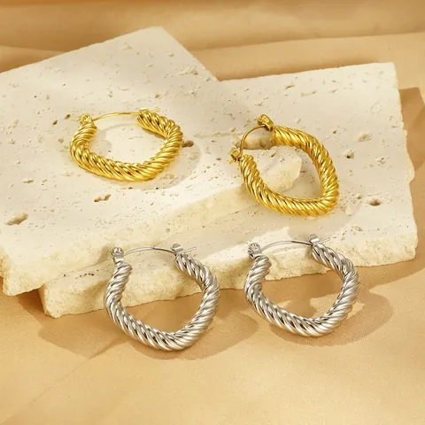 Pendientes De Aro Acero Inoxidable Chapado En Oro 18K Patrón De Cuerda Retorcida Geométrico Rombo Cuadrado Retro Lujo Para Mujeres