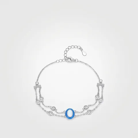Bracciale a Catena a Strati in Argento Sterling 925 Smalto Sfumato Opale Ovale per Donna Squisito Intarsio di Strass Regalo di Alta Gioielleria