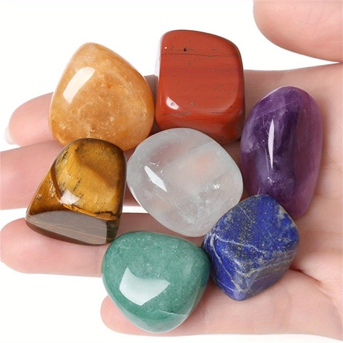 Set de 7 Piedras de Chakra de Cristal Natural Ágata Piedras de Energía Curativa Pulidas Irregulares para Yoga Meditación Hogar Regalo