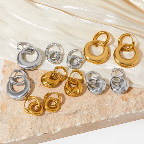 Minimalistische Roestvrijstalen Dubbele Ring Oorbellen Voor Vrouwen PVD Verguld Geometrische Afneembare Druppel Ring Oorbellen Mode Sieraden Accessoires