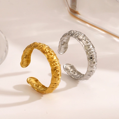 Bloem Reliëf Ring Roestvrij Staal Verstelbare Open Band Retro Patroon Voor Vrouwen Meisjes Chique Trendy Vintage Sieraden