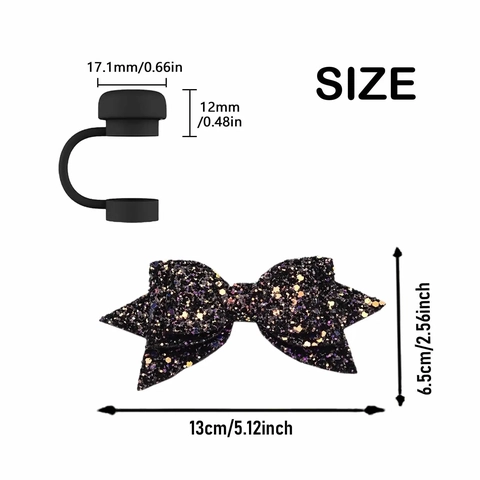 Glitter Sequin Bowknot Straw Cover Cap Silicone Dust Proof Tumbler Accessories For Drinking Cups Decorative Charm