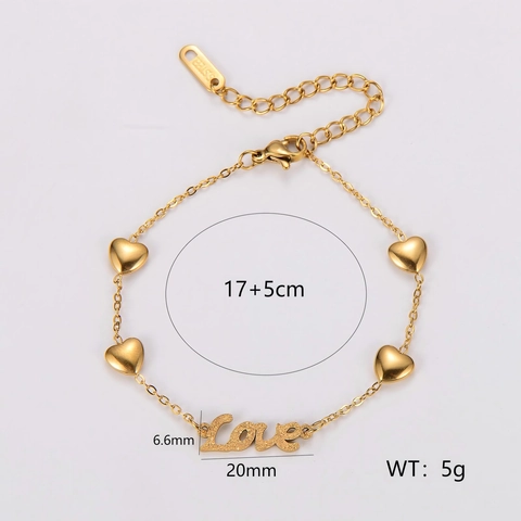 Pulsera De Acero Inoxidable Corazón Colgante Con Letras Love Joyería Minimalista Ajustable 304 Regalo Mujer