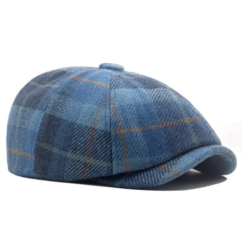 Berretto Newsboy Plaid Vintage Misto Lana Berretto Regolabile Da Uomo Stile Britannico Retro Inverno Caldo