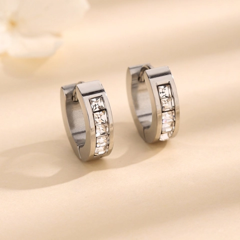 Sparkling Square Zirconia Huggie Earrings Stainless Steel Polished Small Hoop Jewelry For Men Women Daily Accessory Chic