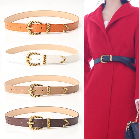 Damen Gürtel Aus PU-Leder Mit Vintage-Gold-Legierung Schnalle Metall-Hardware Dekoration Für Mantel Kleid Jeans Vielseitige Mode