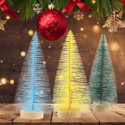 Sapin de Noël Artificiel Miniature Sapin Brosse en Sisal Avec Base en Bois Décoration de Table pour Fête Vacances Maison Bureau Ornement