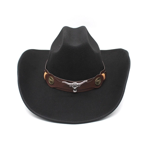 Western Cowboyhoed Wolvilt Brede Rand Leren Band Stierkop Metaal Decor Vintage Jazz Fedora Stijl Heren Dames