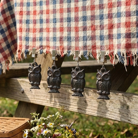 Poids de Nappe Vintage en Fonte Décoratif Forme d Animal Hibou Oiseau Clips de Poids pour Nappe de Table de Jardin de Pique-nique pour Terrasse Extérieure Maison