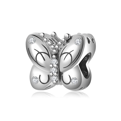 Butterfly Charm Bead 925 Sterling Silver Sparkling Zircon Enamel DIY Jewelry Making For Bracelet Accessory
