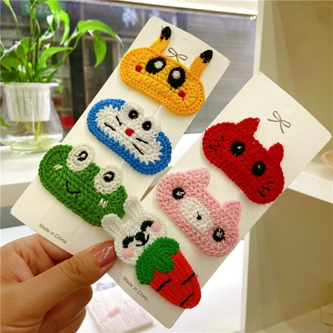 Kinder Haarklammern Gestricktes Garn Cartoon Tier Frucht Designs Süße BB Seitenspangen Für Baby Mädchen Kleinkinder Haar Accessoires