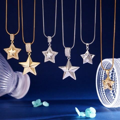 Collana Con Pendente a Stella in Rame Minimalista Per Donna Elegante Catena a Serpente Con Strass Gioielli Di Moda