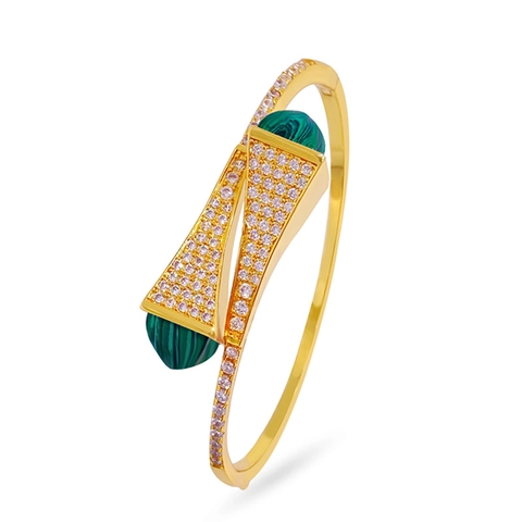 Luxury Geometric Fan Shaped Open Bangle For Women Gold Plated Copper Colorful Stone Inlaid Zirconia Party Jewelry Gift