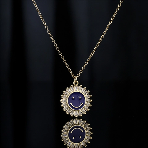 Zonnebloem Smiley Hanger Ketting Koper Verguld Met Kleurrijk Emaille Zirkonia Sierlijke Sieraden Vrouwen
