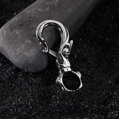 Crochet De Porte-clés Crâne En Acier Inoxydable 316L Gothique Punk Fermoir Mousqueton Pivotant Pendentif Bijoux Vintage