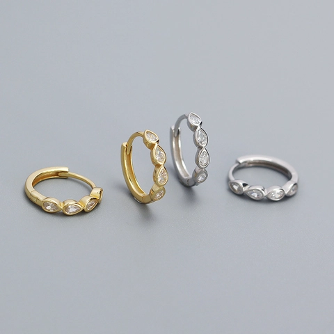 925 Sterling Silber Huggie Hoop Ohrringe Mit Tropfen Zirkonia Wasserfall Geometrischer Eleganter Schmuck Für Damen