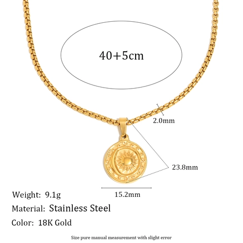 Collar Colgante Sol Luna Retro Acero Inoxidable Chapado Oro 18K Joyería Cadena Caja Vintage Mujeres