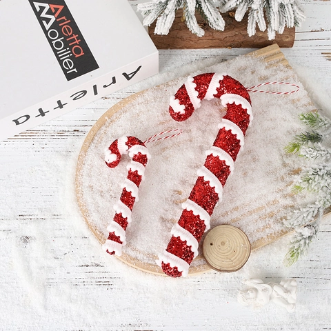 Glitter Foam Christmas Candy Cane Ornaments Striped Hanging Decoration For Christmas Tree Festive Home Party Xmas Decor