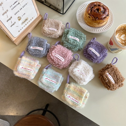Mini Plush Earphone Bag Wireless Earphones Storage Lamb Wool Neck Hanging Coin Purse Flip Cover Small Portable