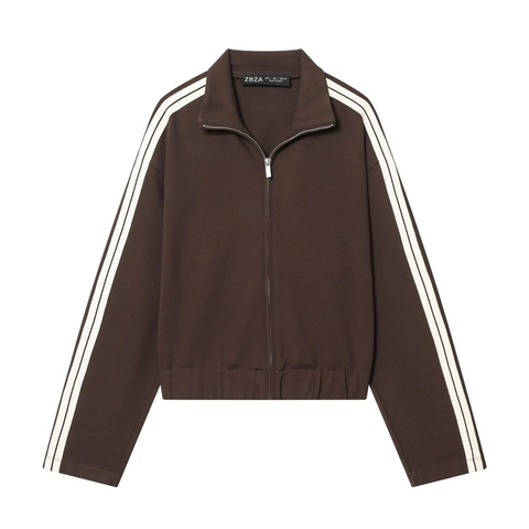 Women Polyester Long Sleeve Zip Up Jacket And Wide Leg Pants Stripe Retro Casual Sporty Tracksuit Outfits
