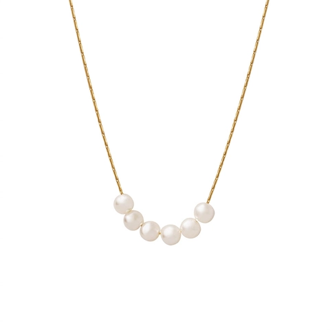 Collana Con Pendente Di Künstliche Perle Imitazione Minimalista In Acciaio Inossidabile Titanio Placcato Oro 18K Per Donna Stile Elegante