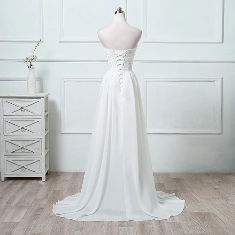 Strapless Wedding Dress Lace Chiffon Bridal Gown A-Line Floor Length Formal Evening Party For Women