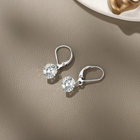 925 Sterling Silver Dangle Drop Earrings For Women Elegant Moissanite Geometric Round Cut Luxury Sparkling Jewelry Gift