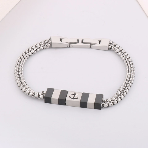 Bracelet Double Couche Pour Hommes En Acier Inoxydable Design Nautique Ancre Gouvernail Arbre De Vie Bijoux