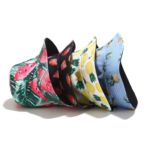 Fruit Print Bucket Hat Polyester Sun Protection Outdoor Summer Casual Basin Cap For Men Women