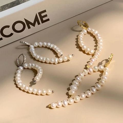 Artificial Baroque Pearl Hoop Earrings With 925 Sterling Silver Earring Post French Style Elegant Twisted Drop Earrings For Women